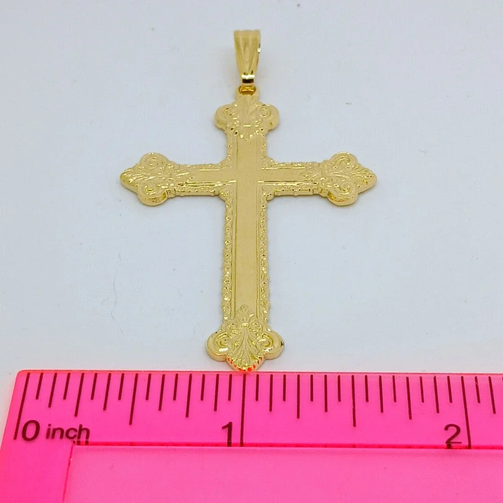 Karatbond Vintage Y2K Gold Ornate Fleur-de-lis Cross Pendant Made in USA NOS
